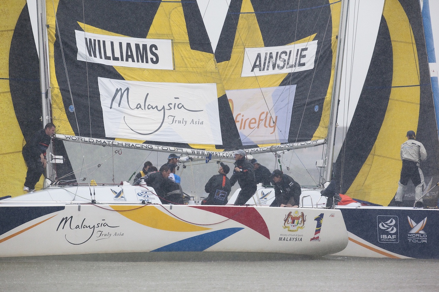 Ian Williams leads Ben Ainslie during qualifying session 4 Monsoon Cup 2010