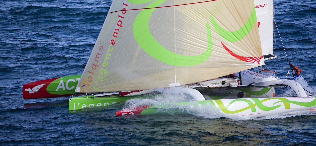 2009 Transat Jacques Vabre . Multihull start. Open 50' trimaran "ACTUAL" Yves Le Blevec (FRA) and Jean Le Cam (FRA)