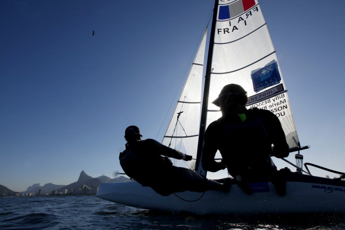 action, adrenalin, athletic, athlets, Billy Besson, Brasil, Brazil, breeze, Brésil, colour, crew, design, dinghy, Fédération Française de Voile, fiberglass, fleet, fun, horizontal, International Sailing Federation, ISAF, ISAF Sailing World Cup, liquid, Marie Riou, mast, Nacra, Nacra 17, ocean, Olympic, Olympic class, Olympic sailing, one design, outdoor, performance, physical, propulsion, regatta, Rio 2016, Rio de Janeiro, sail, sailing, sea, sport, sunny, tactic, team, team work, test event, training, trim water, water, weather, wind, wind surf, yacht, yachting