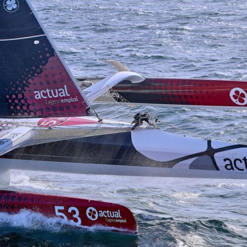 09-2017, DAY, JOUR, OUTSIDE, BELLE ILE, FRANCE, HELI, AERIAL, ACTUAL, YVES LE BLEVEC, MAXI TRIMARAN, ULTIM, RECORD TOUR DU MONDE A L'ENVERS, SOLO, SINGLE HANDED